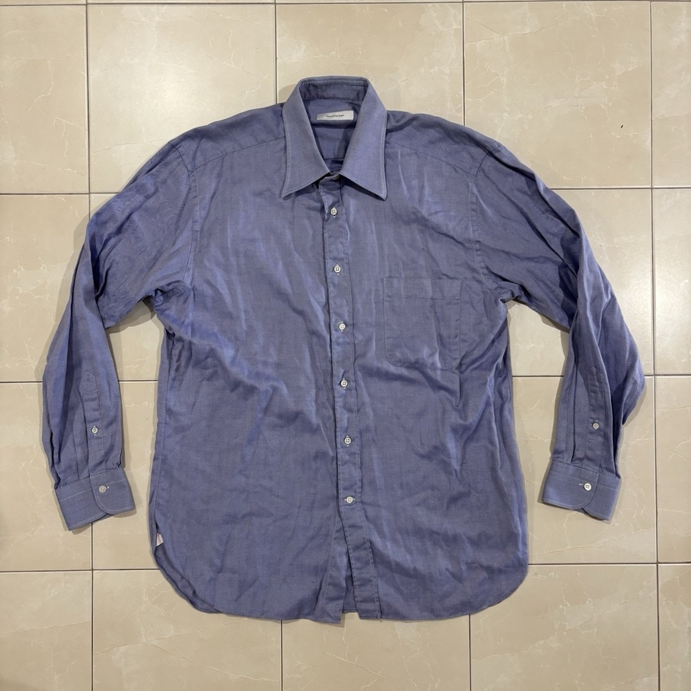Ermenegildo Zegna Button Up Shirt Men's 43 17 OCBD Blue Dress Formal Preppy Ivy